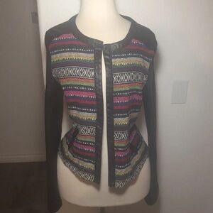 West 36th Colorful Long Sleeve Faux Leather Lightweight Aztec Jacket Small